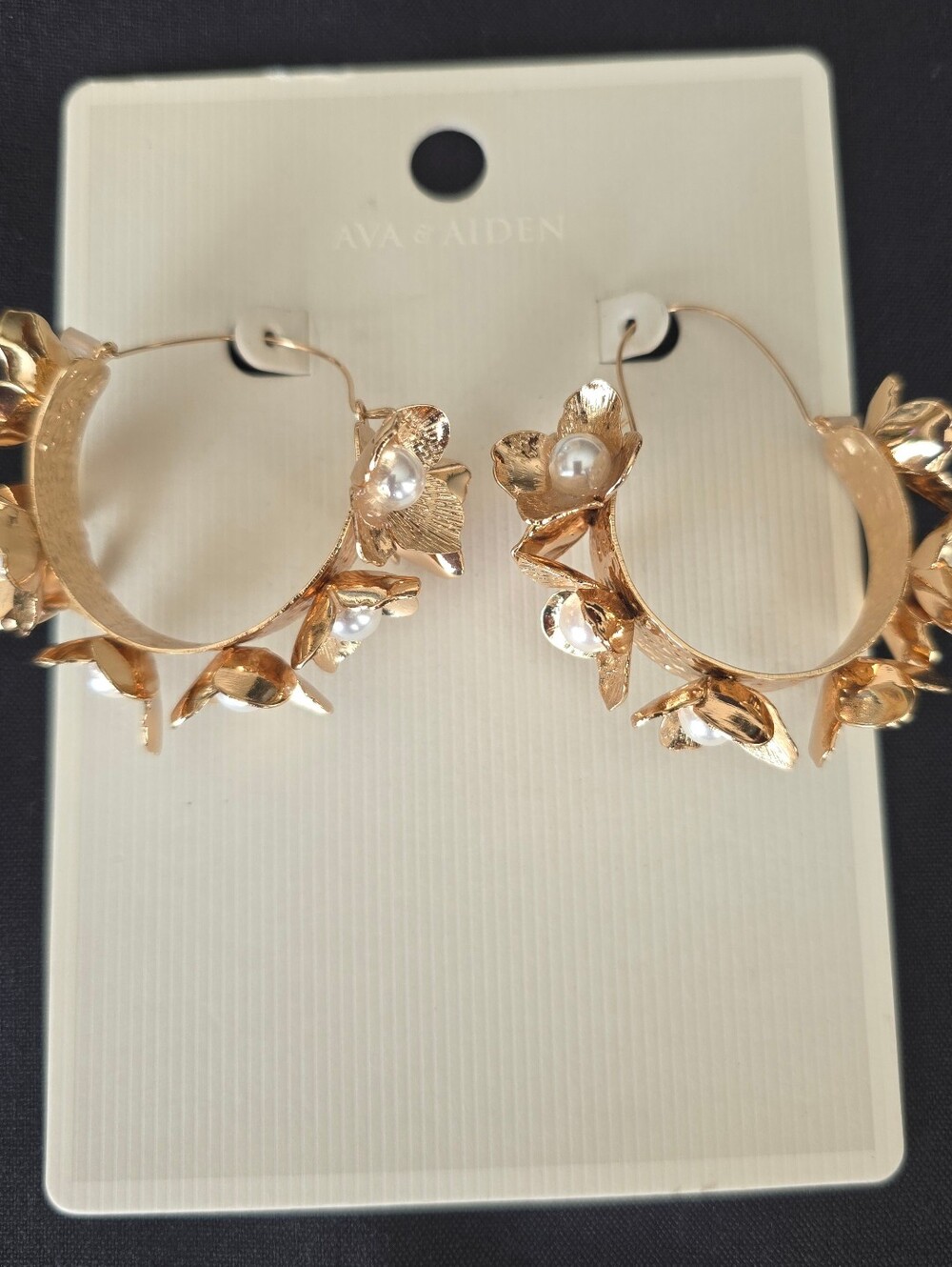 Ava & Aiden Gold Floral Hoop Earrings with Pearl Centers